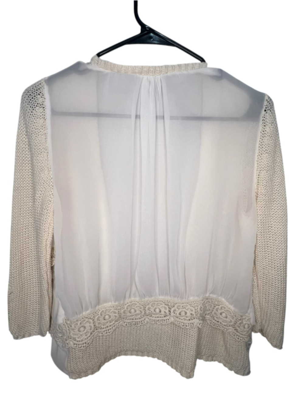 Gimmicks By BKE Cream Crochet Lace Chiffon Open Knit Boho Open Front Cardigan - Picture 5 of 5